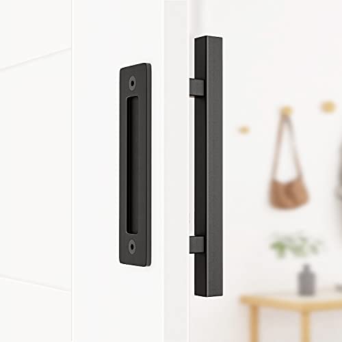 WINSOON 12-inch Black Sliding Barn Door Handle Set - Rustic Hardware for Garages and Cabinets