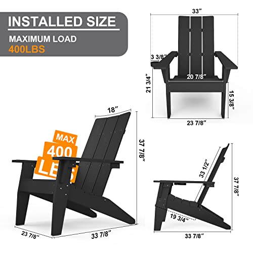MXIMU Black Weather-Resistant Adirondack Chairs with Cup Holders for Outdoor Fire Pit