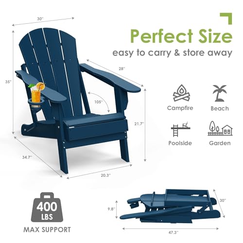 4-Piece HDPE Adirondack Chair Set | All-Weather Blue | Cup Holder | Outdoor Spaces