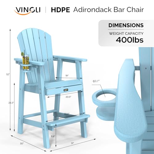 VINGLI Blue HDPE Outdoor Bar Stool Set with Cup Holders (350LBS)