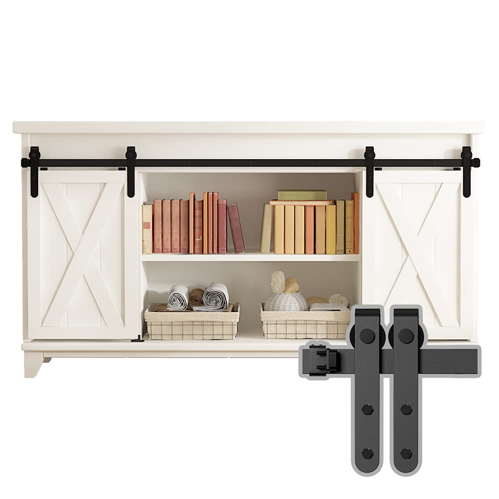 4ft Double Sliding Barn Door Hardware Kit for Cabinets and TV Stands