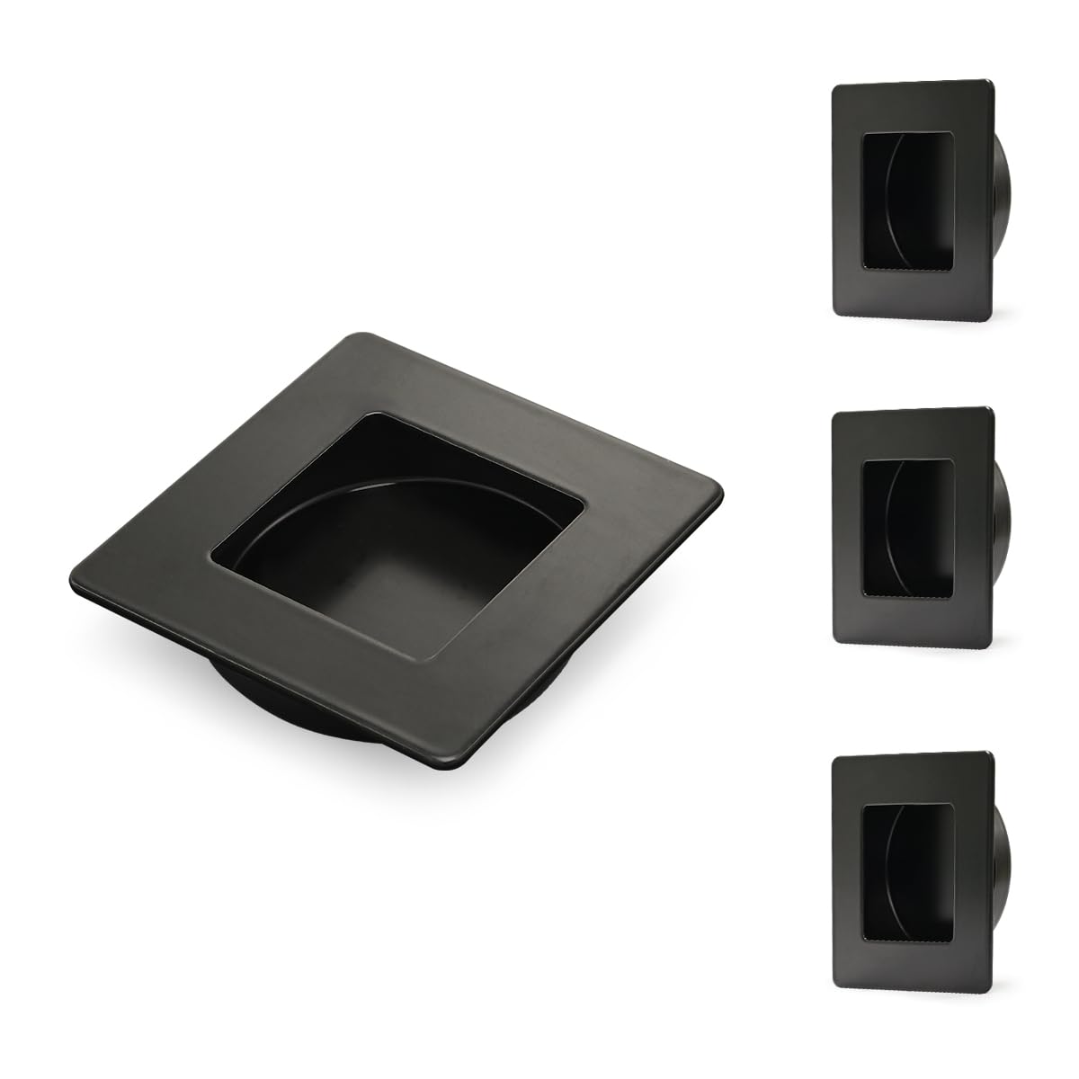 Black Square Recessed Sliding Closet Door Handles (Stainless Steel, 4 Pack)