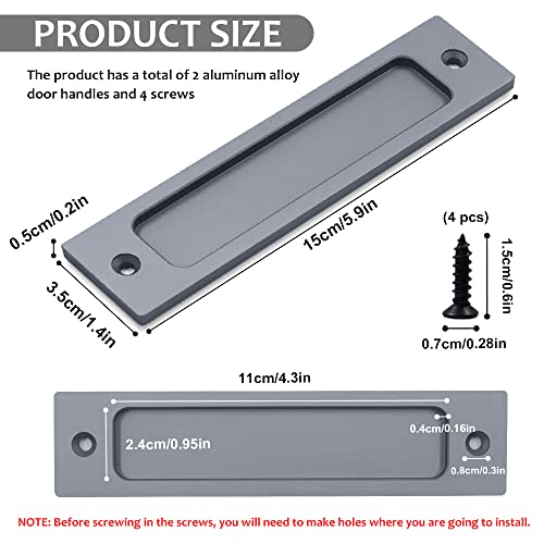 Silver Rectangular Flush Pull Handle for Sliding Doors & Cabinets (2PCs)