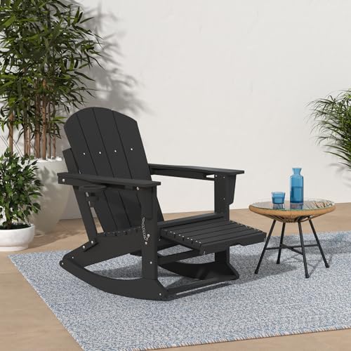 KINGYES Black 4-in-1 Folding Rocking Chair with Ottoman and Cup Holders