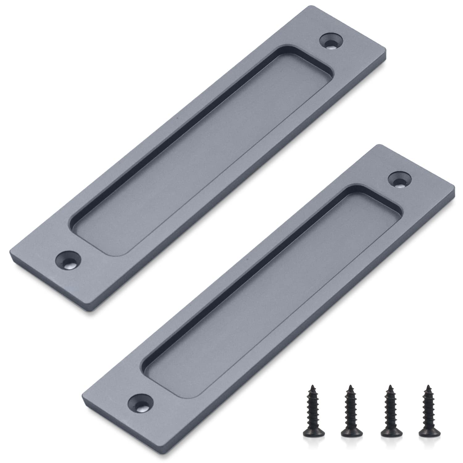 Silver Rectangular Flush Pull Handle for Sliding Doors & Cabinets (2PCs)