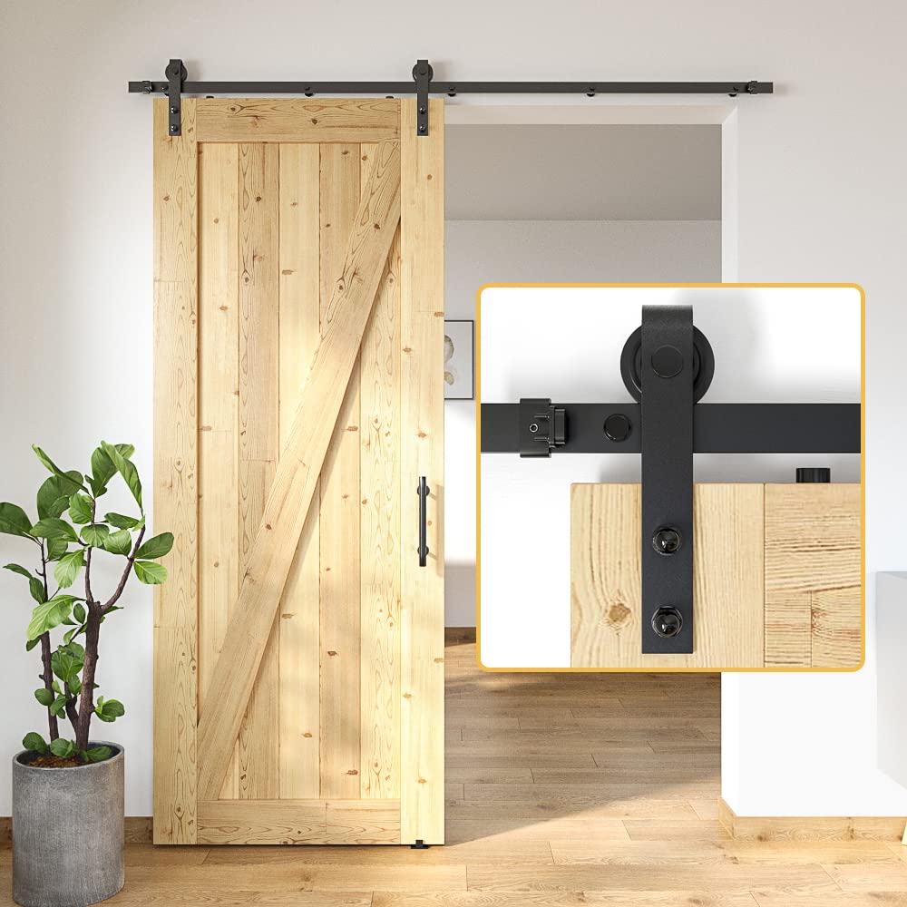SKYSEN 6FT Sliding Barn Door Hardware Kit - Black, Easy Install