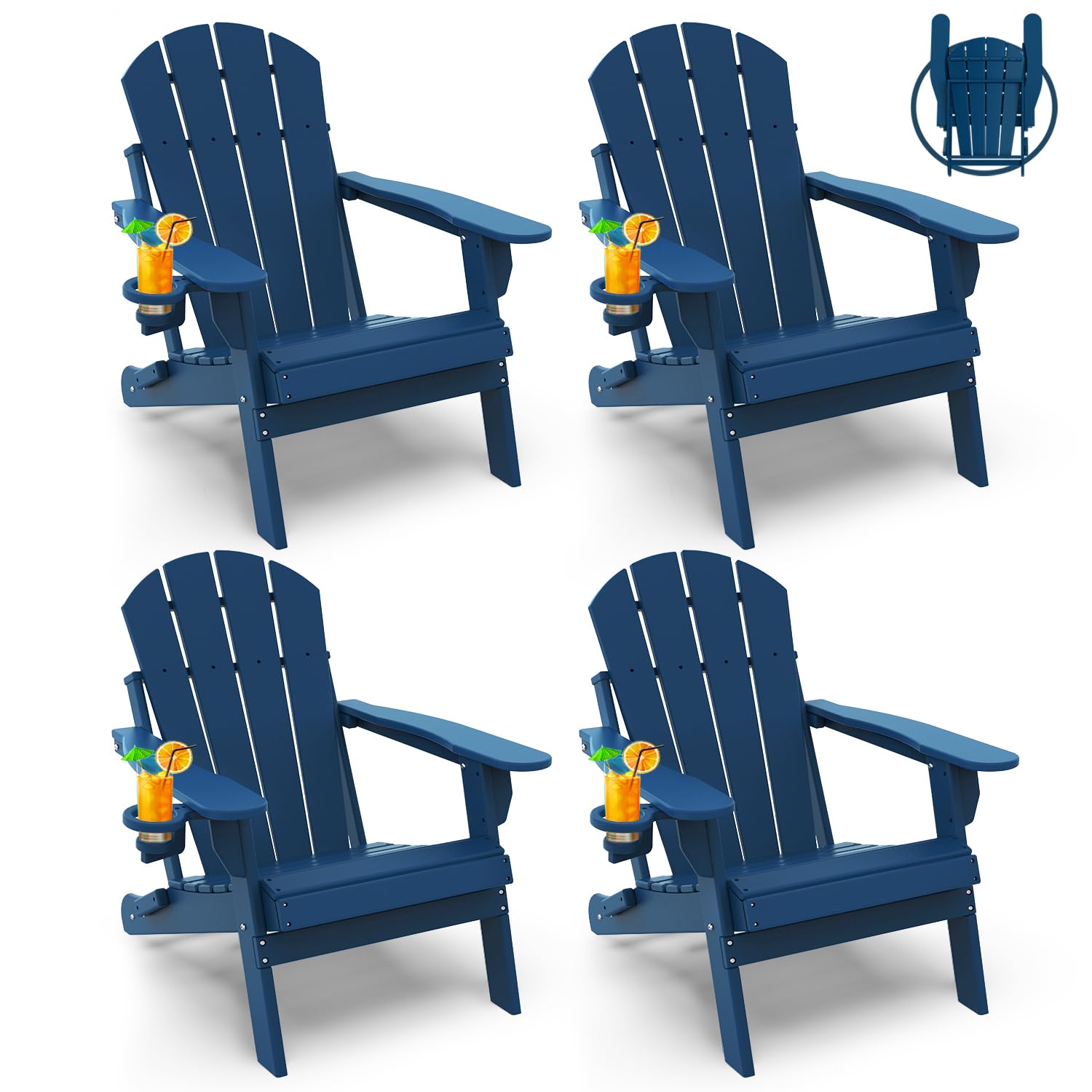 4-Piece HDPE Adirondack Chair Set | All-Weather Blue | Cup Holder | Outdoor Spaces