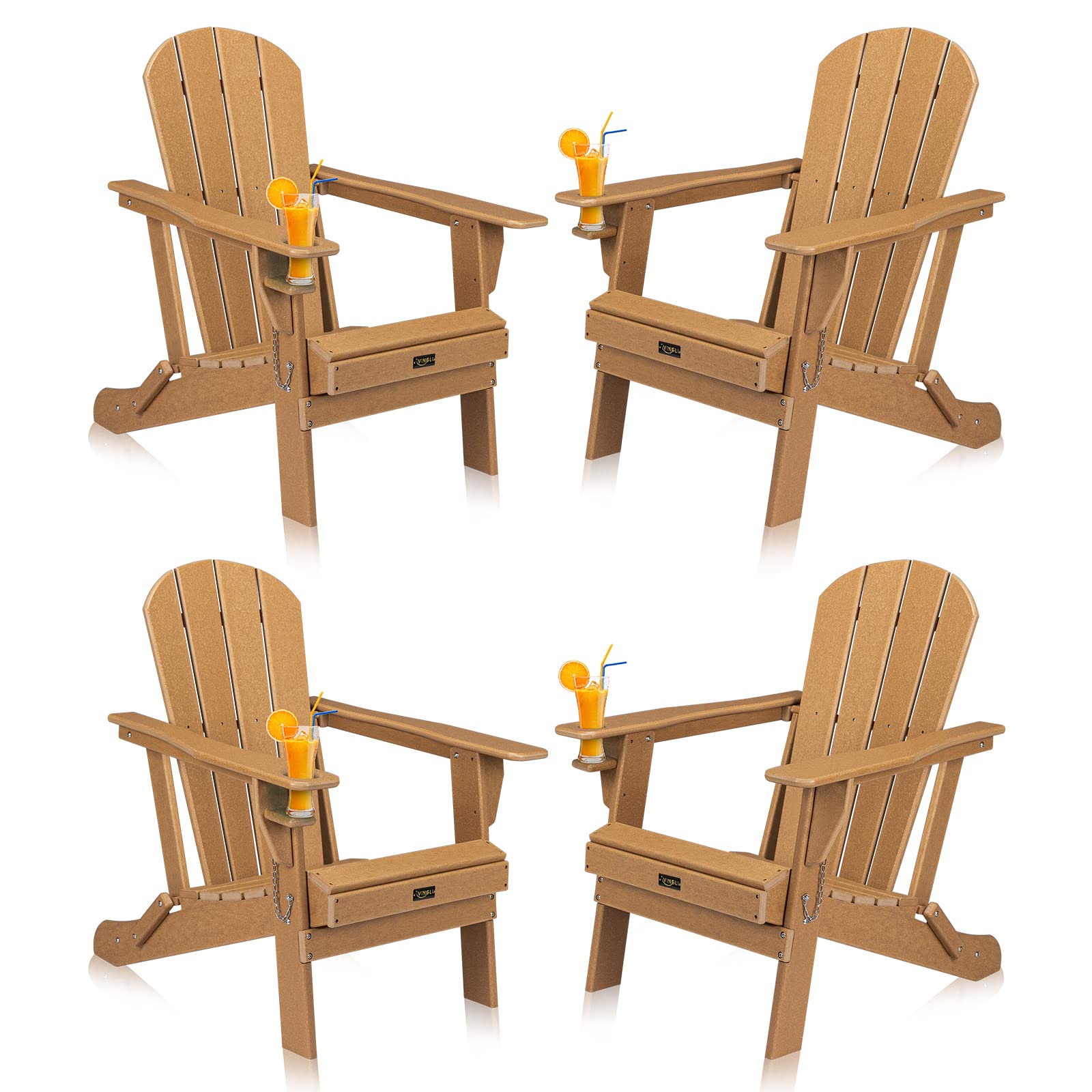 VINGLI Set of 4 Adirondack Chairs with Cup Holder for Outdoor Patio